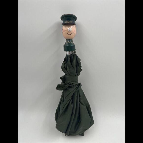 Vintage Harrods Green Tote Umbrella Wooden Doorman Handle No Cover - Picture 1 of 9